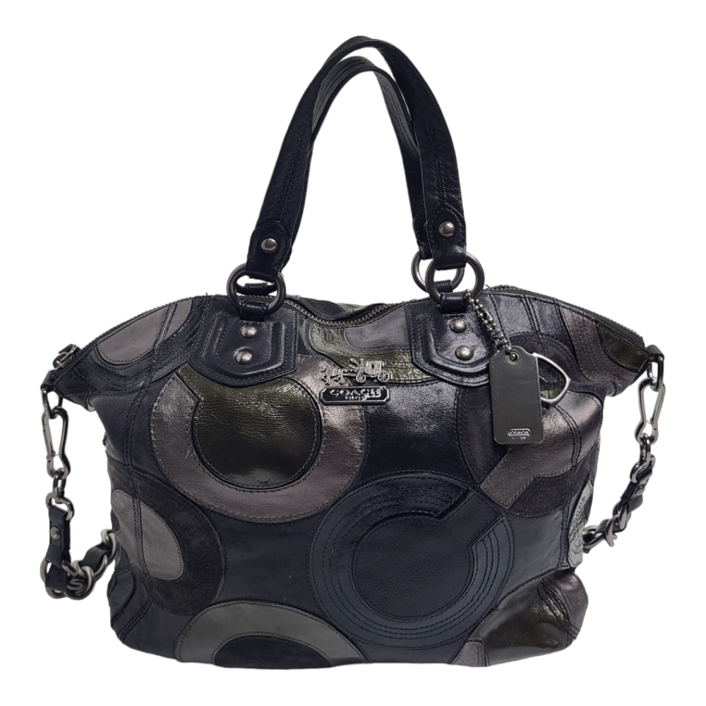 Vintage Coach Bag Madison Hobo Inlaid OpArt Claire Black Silver